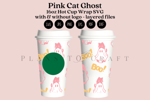 Pink Cat Ghost Halloween 16oz Hot Cup