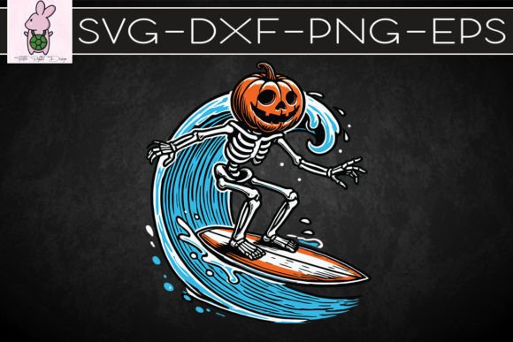 Skeleton Surfing Halloween Pumpkin SVG